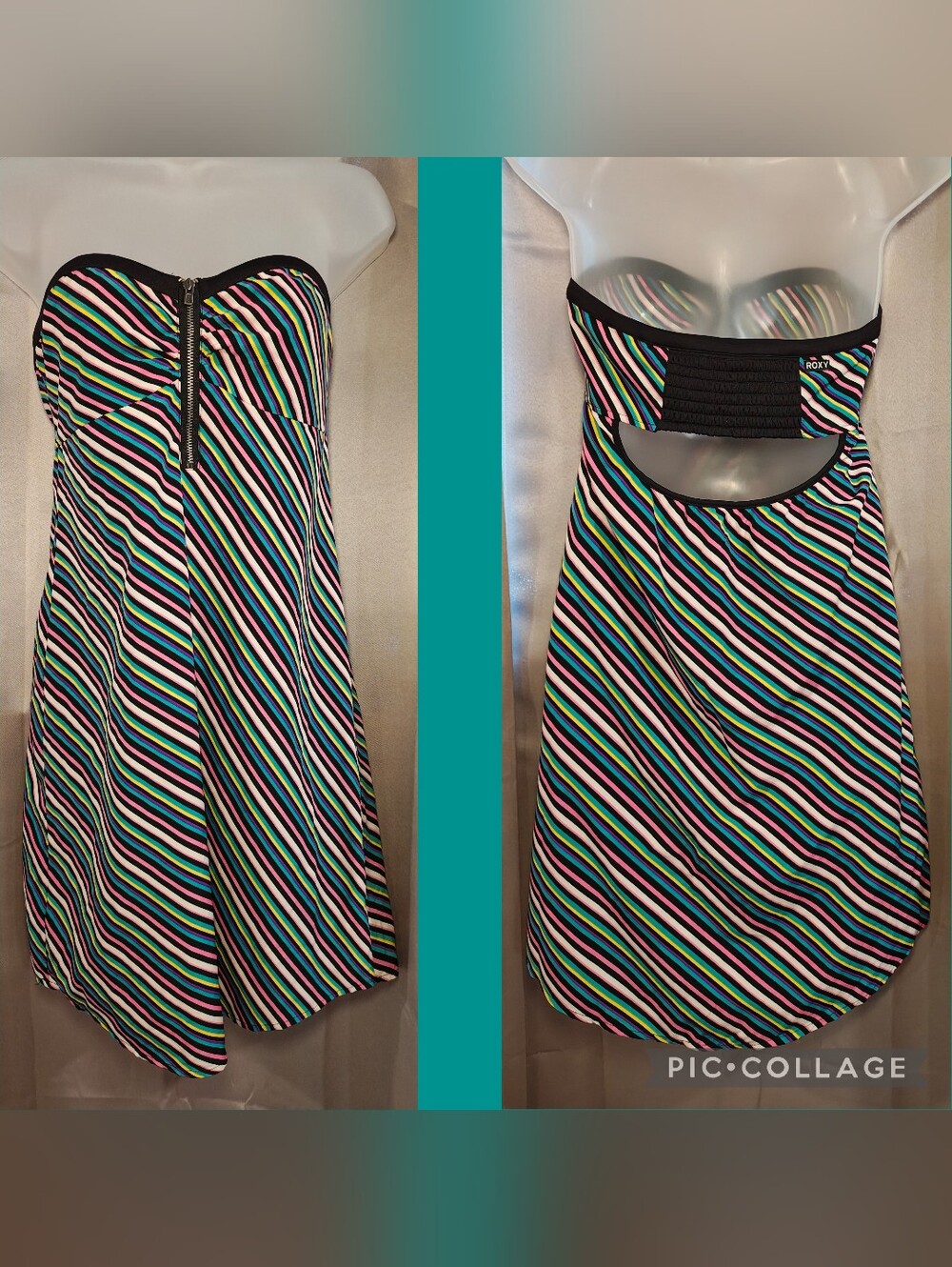 🍭Y2K Roxy Multi-Color Striped & Cut-out Strapless Mini Dress 🍭